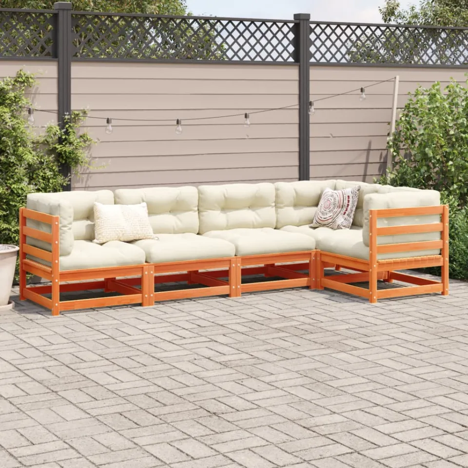 vidaXL 5-delige Loungeset met kussens massief grenenhout wasbruin bruin, foto 2