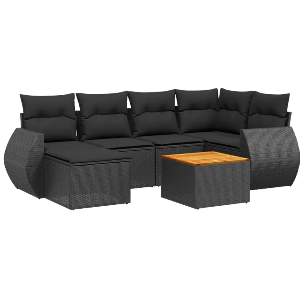 vidaXL 7-delige Loungeset met kussens poly rattan zwart, foto 3