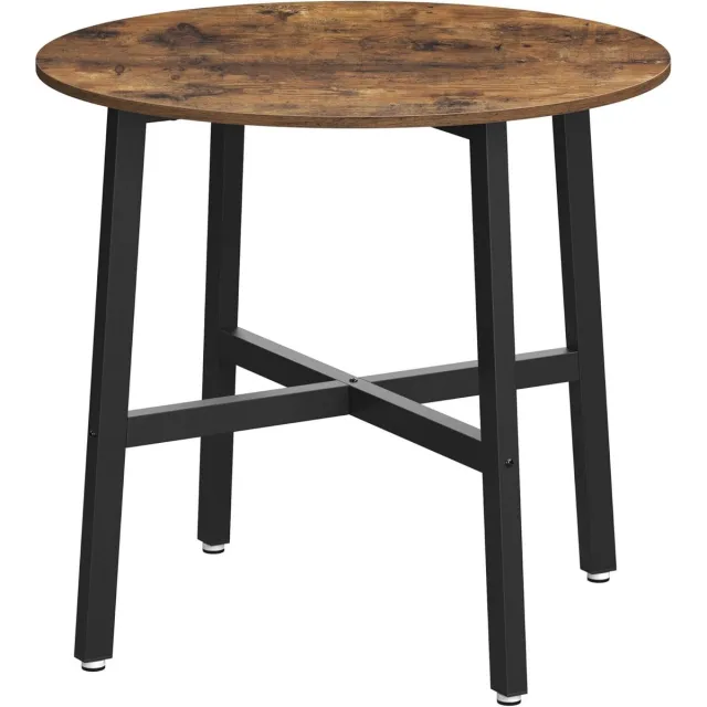 FurnStar Ronde Eettafel Industrieel – Keukentafel voor Woonkamer of Kantoor – Ø 80 cm – Rustiek Bruin/Zwart Vintage Bruin/Zwart