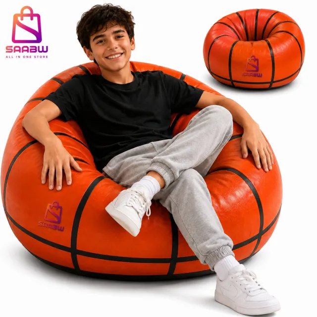 SAABW Opblaasbare Basketbal Zitzak Stoel – Comfortabele Opblaasbare Fauteuil voor Kinderen en Volwassenen – PVC Loungestoel voor Slaapkamer, Gamekamer, Woonkamer, Tuin en Terras – Basketbal Design 60x95 cm – 82882 oranje