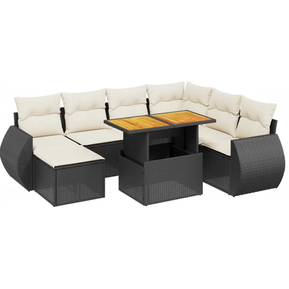 vidaXL 8-delige Loungeset met kussens poly rattan zwart