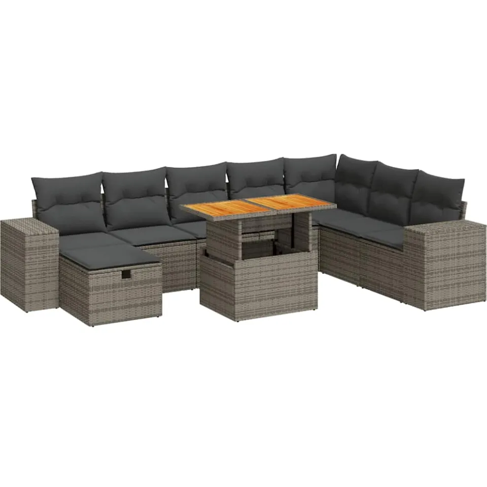 vidaXL 9-delige Loungeset met kussens poly rattan acacia grijs, foto 3