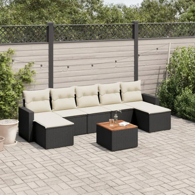 vidaXL 8-delige Loungeset met kussens poly rattan zwart, foto 2
