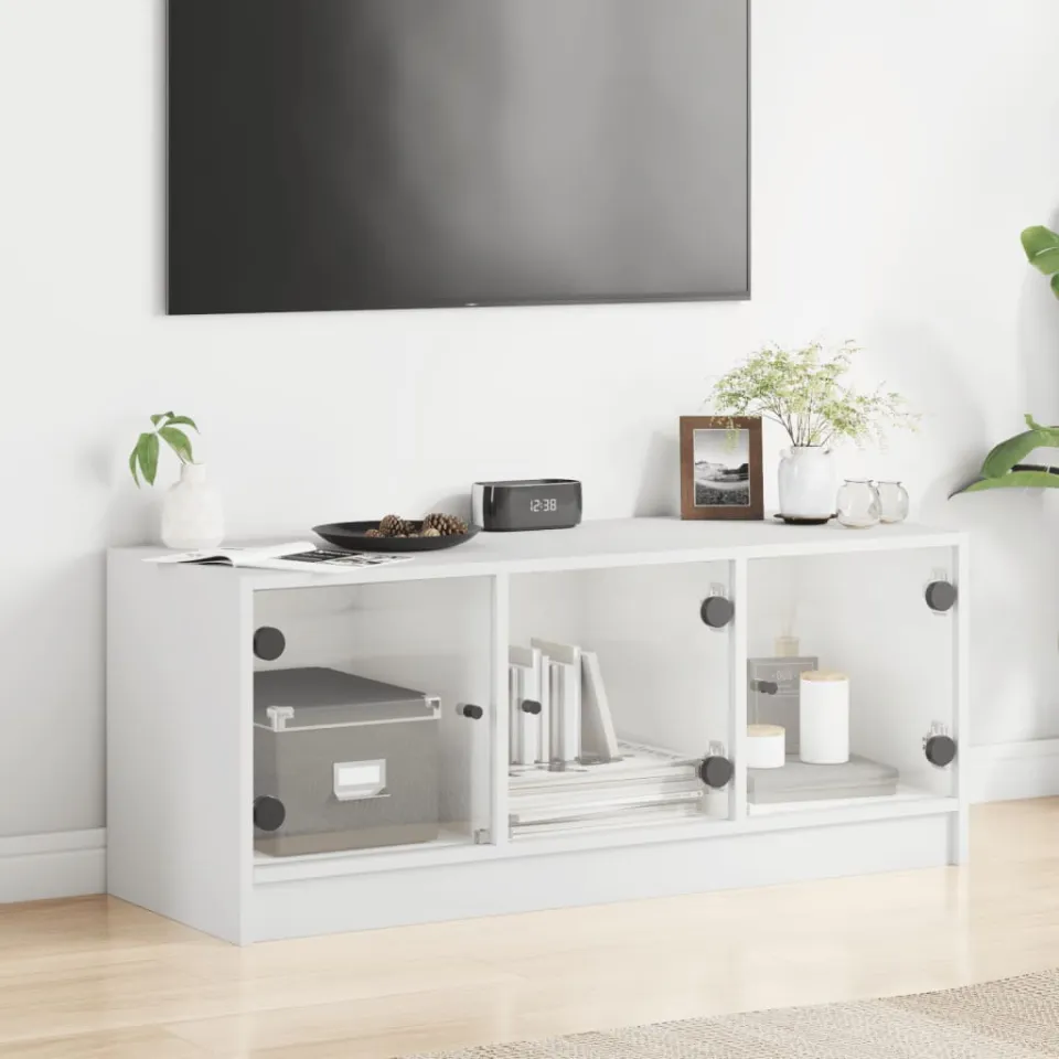 vidaXL Tv-meubel met glazen deuren 102x37x42 cm wit, foto 2