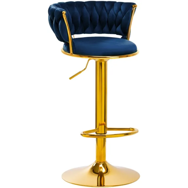 4rico Bar Hocker QS-B313a Navy Velvet Verstelbare Hoogte En Draaibare Zitting Voor Salon En Thuis Gebruik Blauw