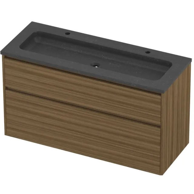 Proline Rollo Badmeubelset Hardsteen Elegant 2 Gaten 120x46x67 cm Blue Stone Caramel Walnut Houtlook