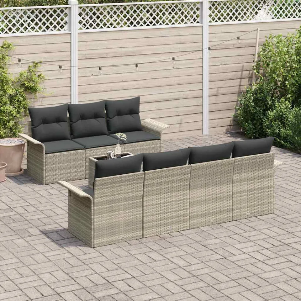 vidaXL Tuin Sofa Set 8 st Lichtgrijs poly rattan, foto 2