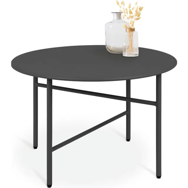 bomoe Finn Ronde Bijzettafel Metaal Zwart 53 cm Tafelblad Krasbestendig Stabiel, Lichtgewicht Salontafel Binnen & Buiten