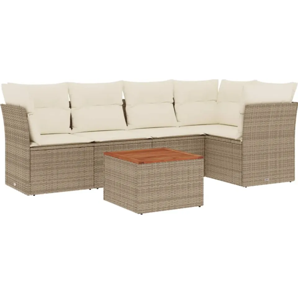 vidaXL 6-delige Loungeset met kussens poly rattan beige