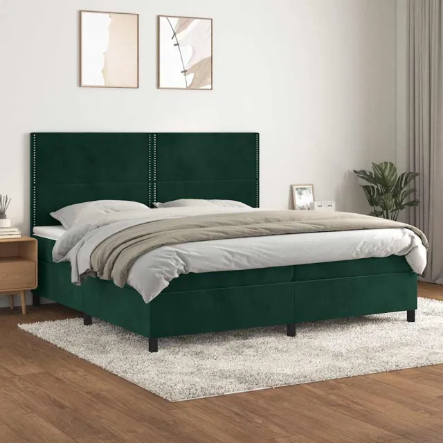 vidaXL Boxspring met matras fluweel donkergroen 200x200 cm groen