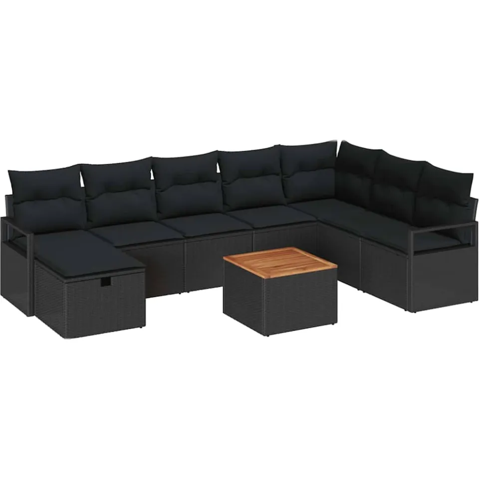 vidaXL Tuinbankenset 9 st Zwart poly rattan