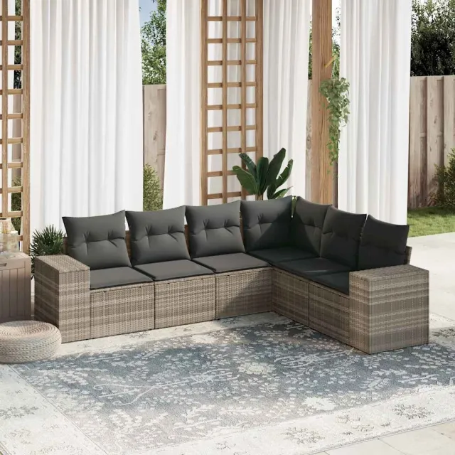 vidaXL 6-delige Loungeset met kussens poly rattan grijs, foto 2