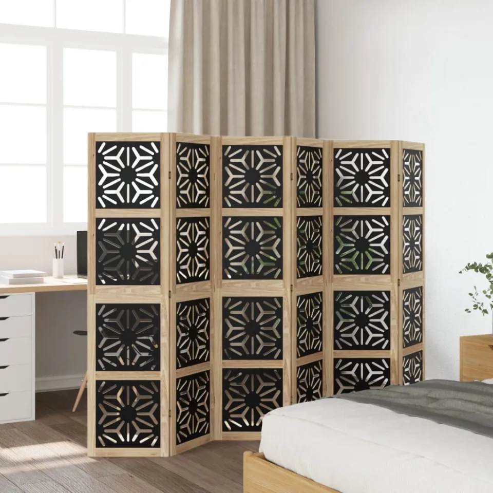 vidaXL Kamerscherm met 6 panelen massief paulowniahout bruin en zwart, foto 3