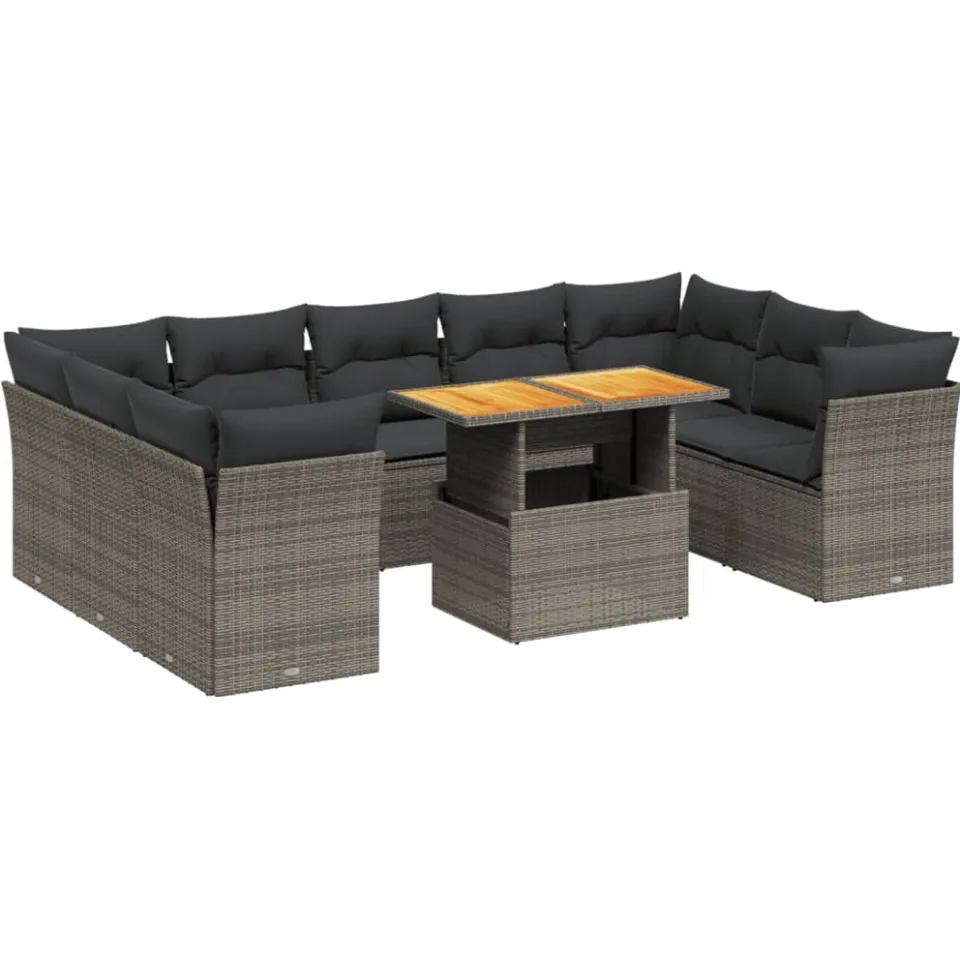 vidaXL 10-delige Loungeset met kussens poly rattan grijs, foto 3