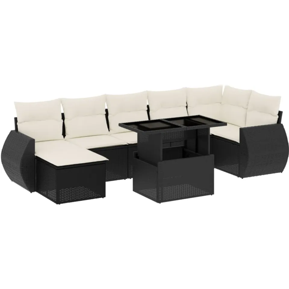 vidaXL 8-delige Loungeset met kussens poly rattan zwart