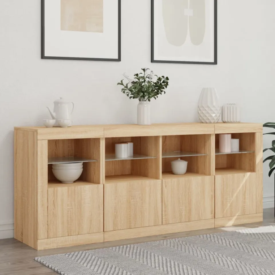 vidaXL Dressoir met LED-verlichting 163x37x67 cm sonoma eikenkleurig, foto 2
