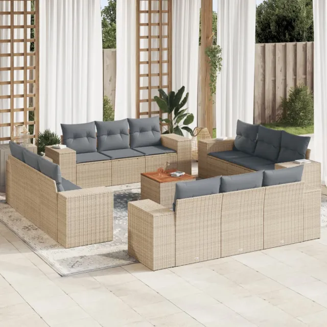 vidaXL 13-delige Loungeset met kussens poly rattan beige