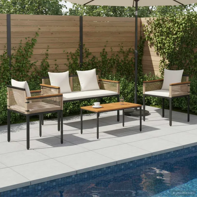 vidaXL Buitenmeubelset met kussen Beige en Crème Wit poly rattan