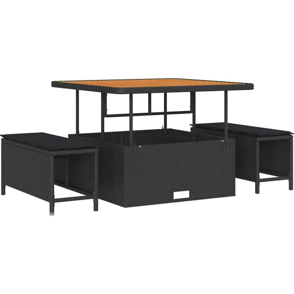 vidaXL Tuinbankenset 11 st Zwart poly rattan, foto 4