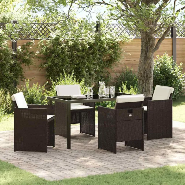 vidaXL Tuin eettafelset 5 st Bruin poly rattan, foto 2