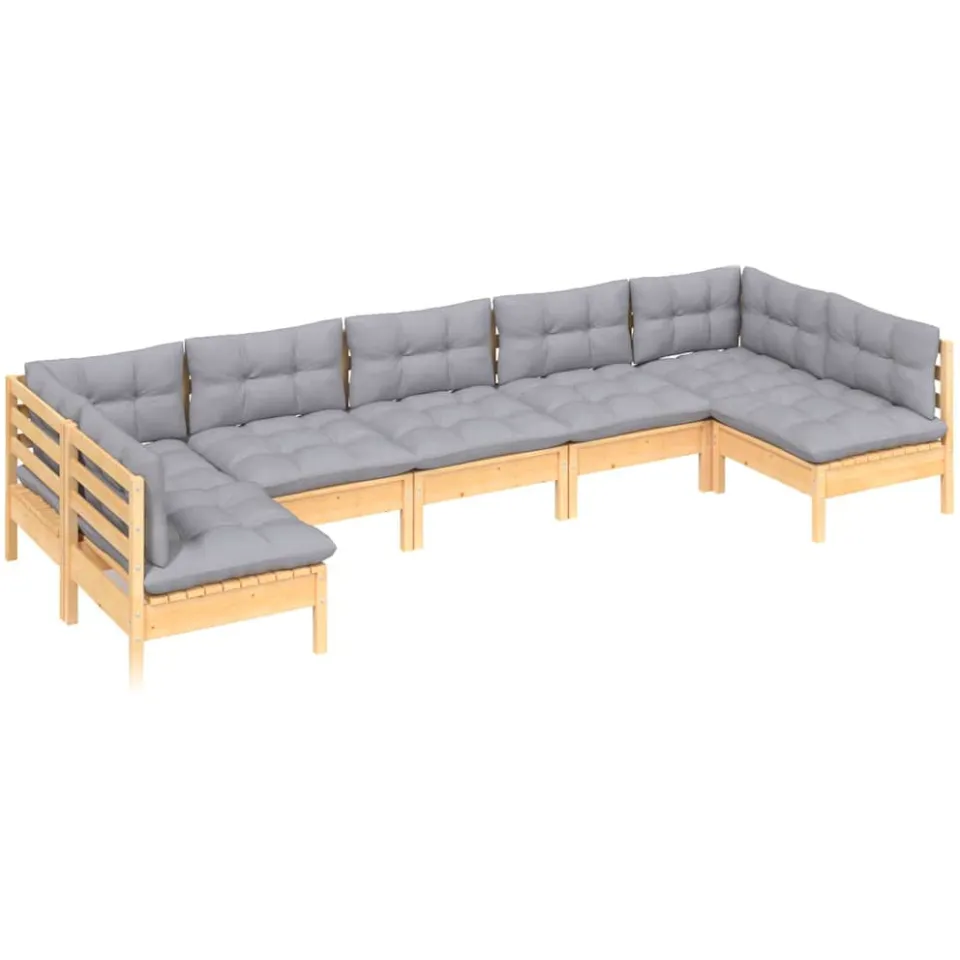 vidaXL 7-delige Loungeset met grijze kussens massief grenenhout grijs