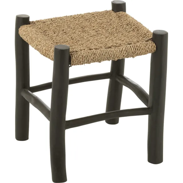 J-Line poef Vierkant Teak - hout/zeegras - zwart/naturel