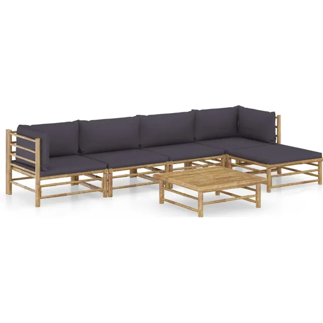 vidaXL 6-delige Loungeset met donkergrijze kussens bamboe Grijs