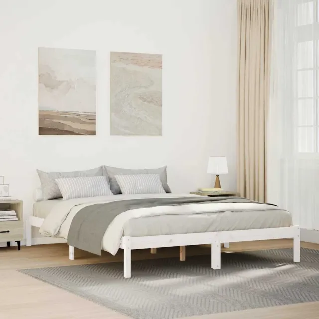vidaXL Bedframe extra lang zonder matras grenenhout wit 140x210 cm