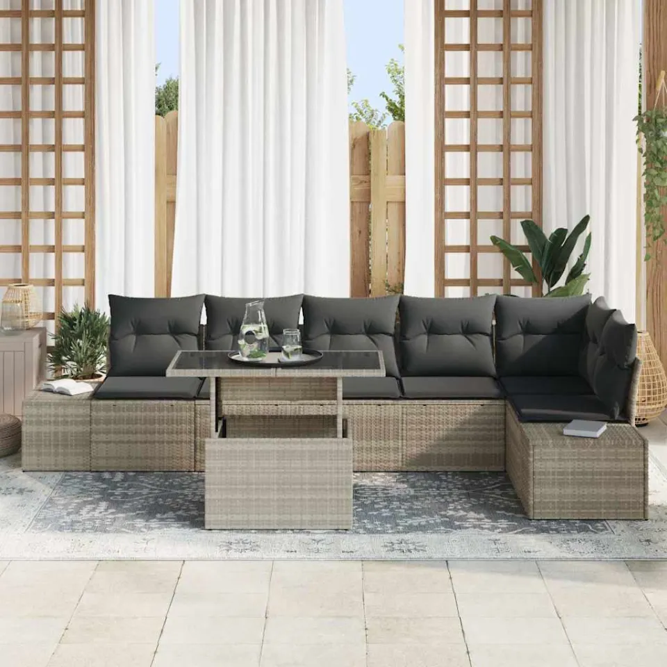 vidaXL Tuin Sofa Set 7 st Lichtgrijs poly rattan, foto 3