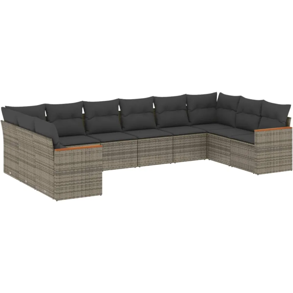 vidaXL 10-delige Loungeset met kussens poly rattan grijs, foto 3