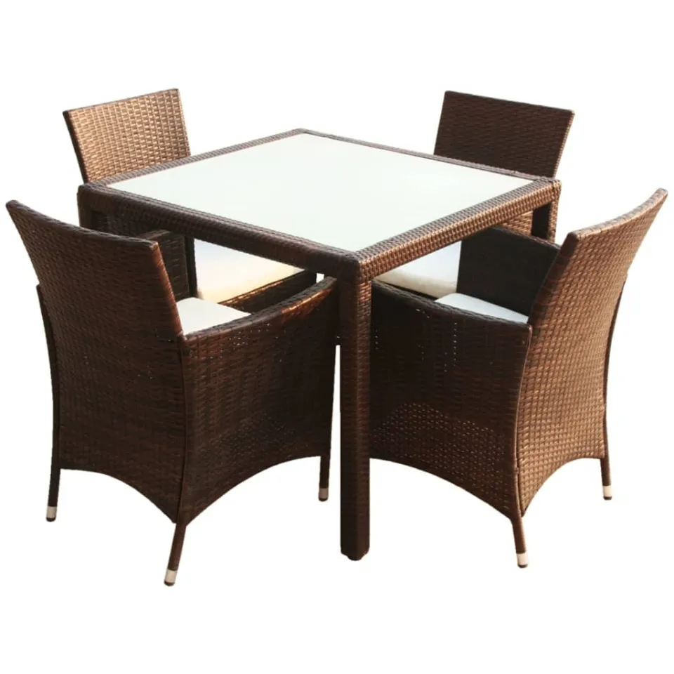 vidaXL 5-delige Tuinset met kussens poly rattan bruin