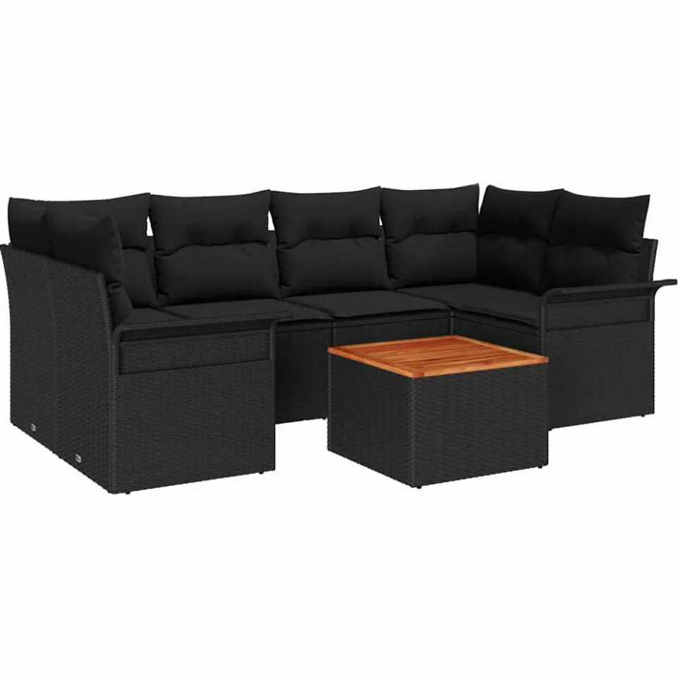 vidaXL Tuinbankenset 7 st Zwart poly rattan