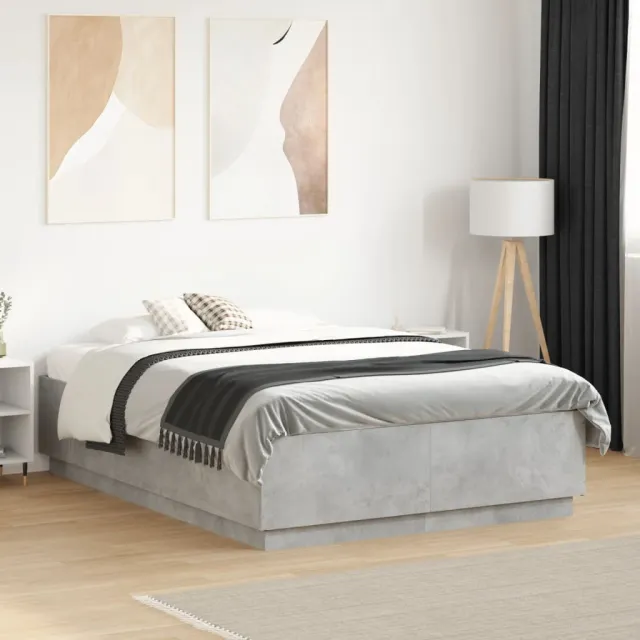 vidaXL Bedframe bewerkt hout betongrijs 135x190 cm grijs