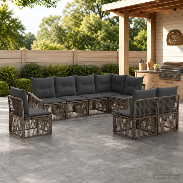 vidaXL Tuinbankenset 8 st 8-zits Grijs poly rattan, foto 2