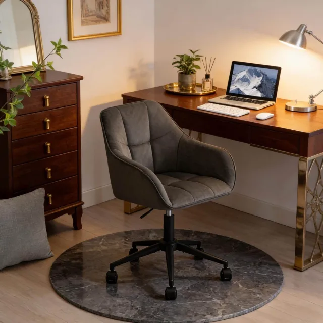REDOM Bureaustoel - Verstelbare zithoogte - 360° draaibaar met wielen en vaste armleuningen - 5-sterren metalen onderstel - Fluweel - Donkergrijs - 56 x 90 cm