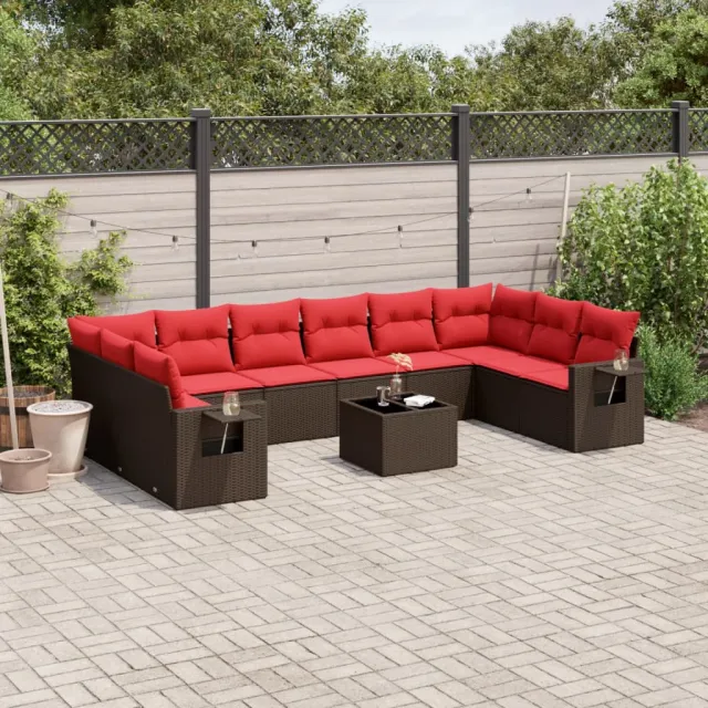 vidaXL 11-delige tuinbankset met kussens, bruin polyrotan, foto 2