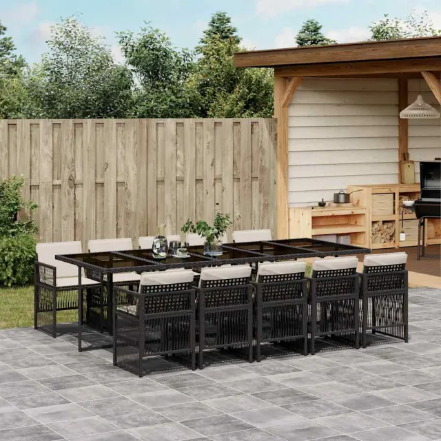 vidaXL 11-delige Tuinset met kussens poly rattan zwart, foto 2