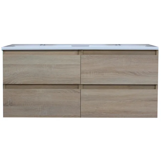 Boss & Wessing Badkamermeubel BWS Pepper Acryl Wastafel Twee Kraangaten 120x55x46 cm Eiken