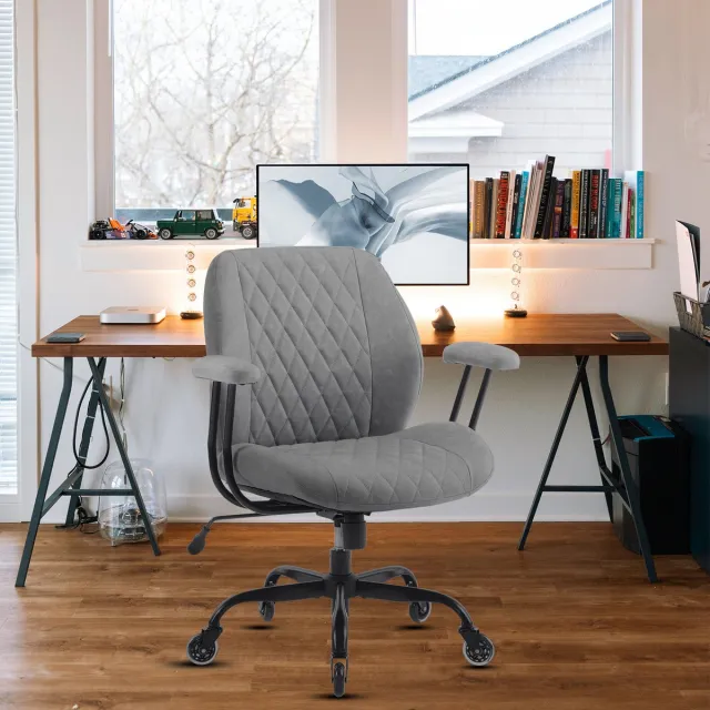 VVBV Bureaustoel 62x62x96 cm – Ergonomische Kantoorstoel met 360° Draaibaar, Verstelbaar en Armleuningen – Minimalistisch – Modern Design – Grijs