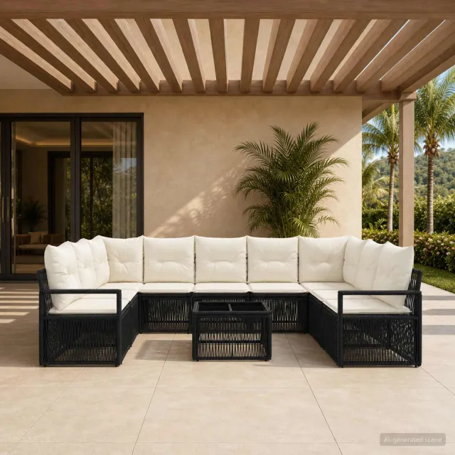 vidaXL Tuinbankenset 10 st Zwart poly rattan