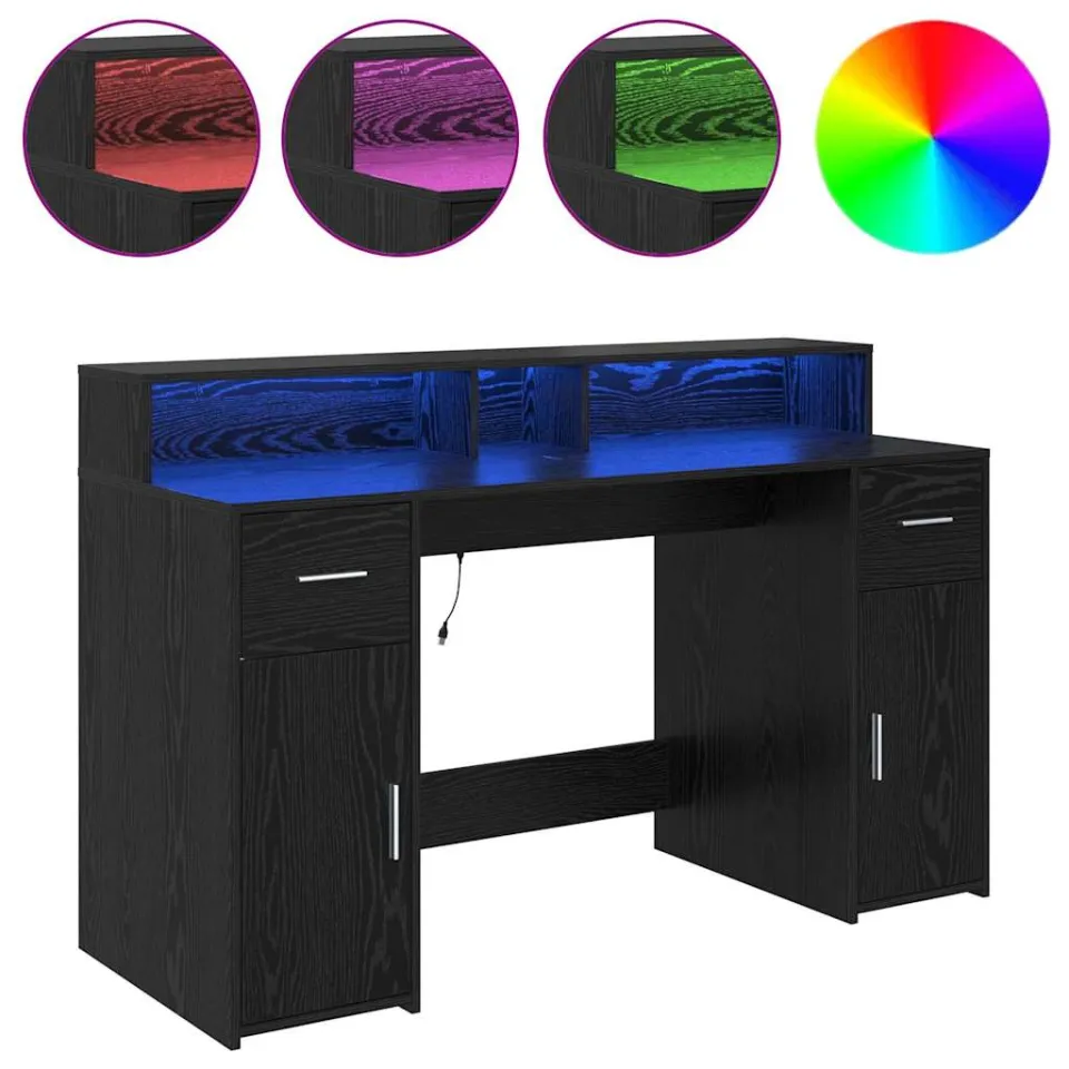 vidaXL Bureau Zwart eiken 140 x 55 x 91 cm Bewerkt hout, foto 4