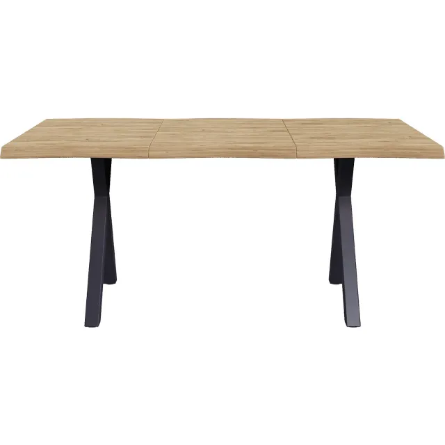SONNENH Eettafel met golvende bladrand en metalen X-poten - MDF - 160 cm - Natuurlijke houtlook Natuurlijke houtlook / Zwart