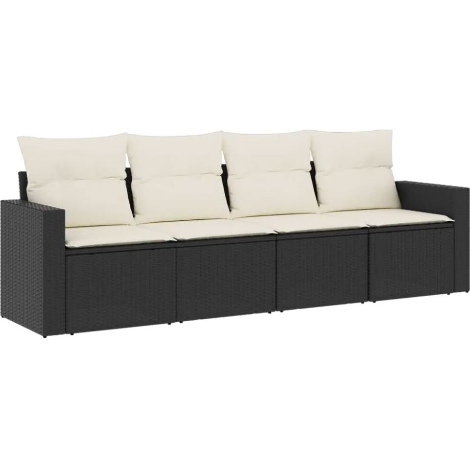vidaXL 4-delige Loungeset met kussens poly rattan zwart