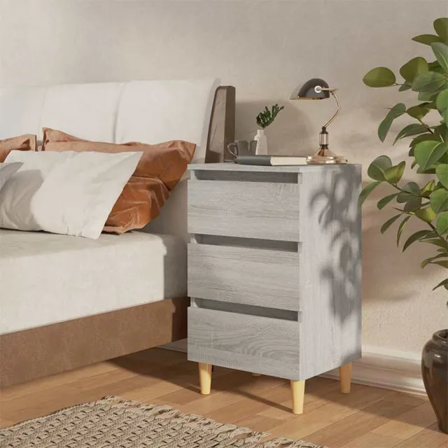 vidaXL Nachtkastje met massief houten poten 40x35x69 cm grijs sonoma