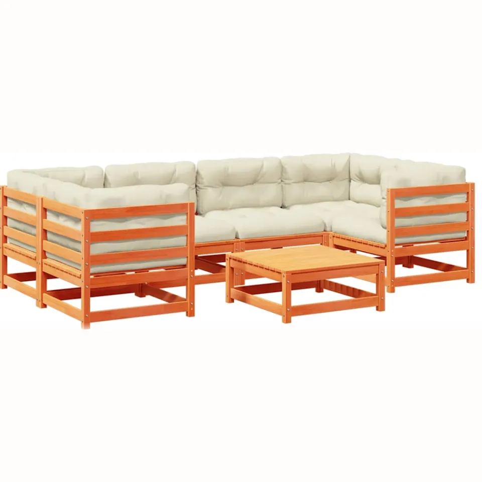 vidaXL 7-delige Loungeset met kussens massief grenenhout wasbruin