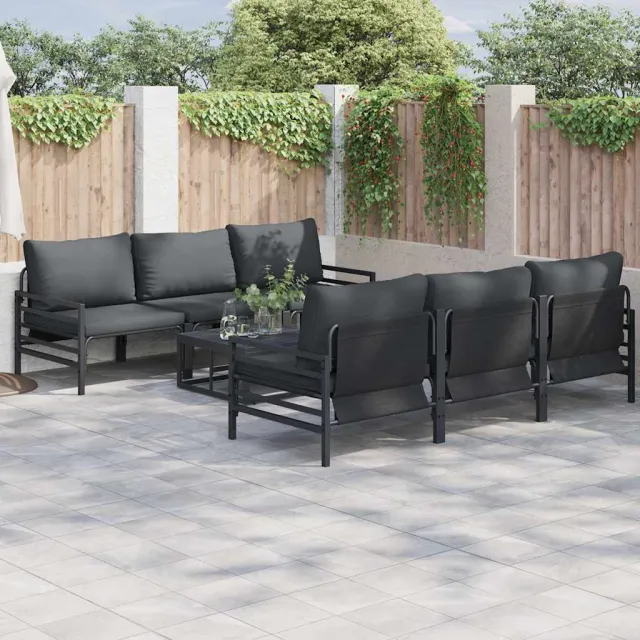 vidaXL Tuinbankenset 7 st Zwart Staal Anthraciet