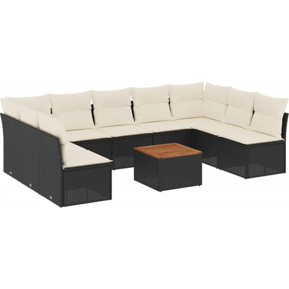 vidaXL 10-delige Loungeset met kussens poly rattan zwart, foto 3