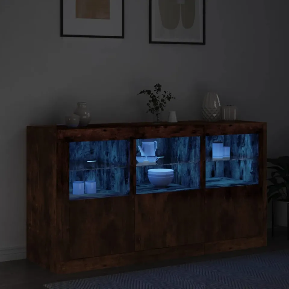 vidaXL Dressoir met LED-verlichting 123x37x67 cm gerookt eikenkleurig, foto 4