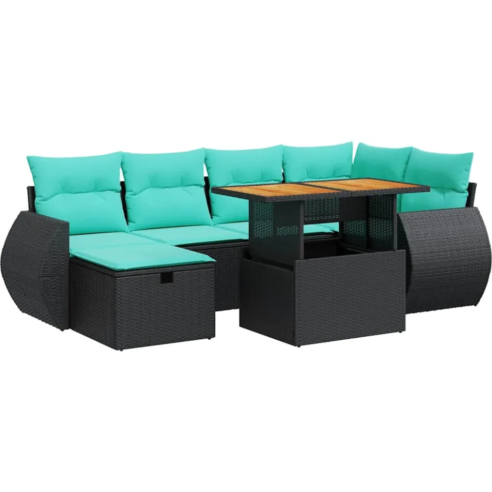 vidaXL 7-delige Loungeset met kussens poly rattan acacia grijs