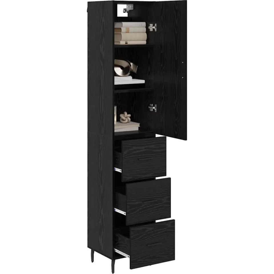 vidaXL Highboard Zwart Eiken 34,5 x 34 x 180 cm Bewerkt hout
